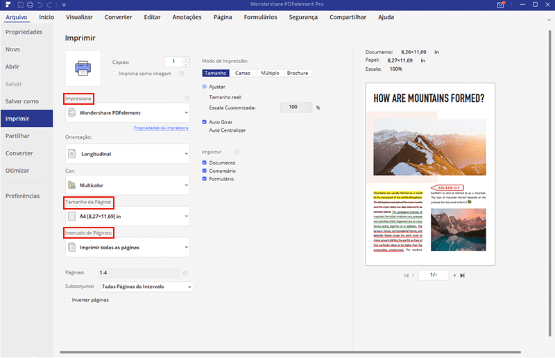 configuração de impressora