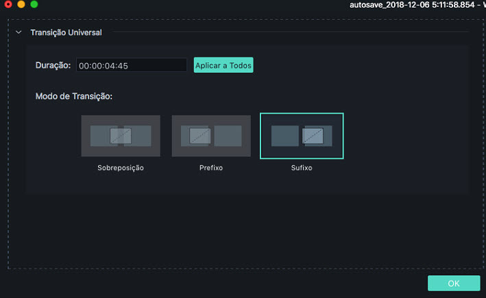 Filmora 9 para Mac edição de trancições