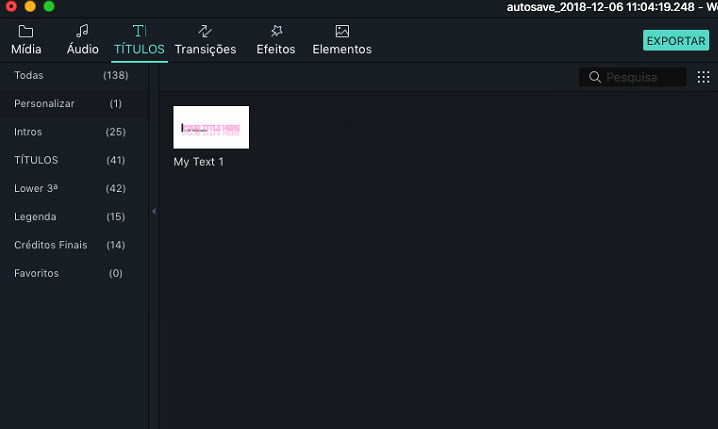 Filmora 9 para Mac editar títulos