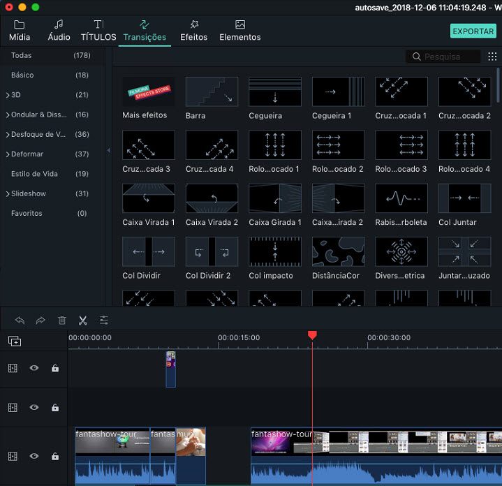 Filmora 9 para Mac edição de trancições