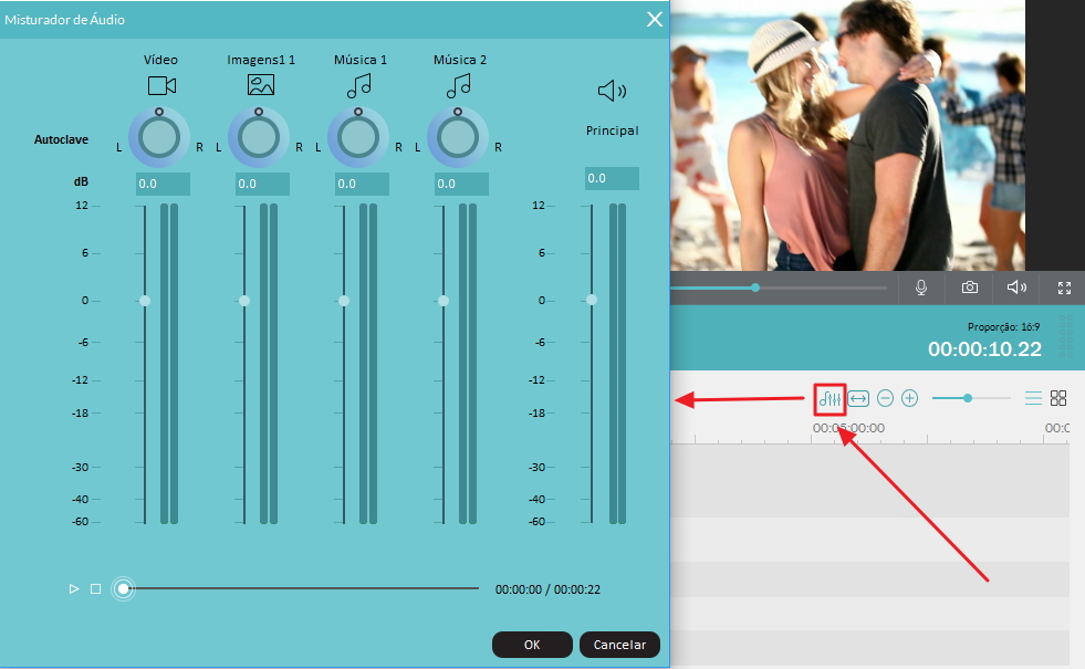 How to mix audio tracks into a video on a click